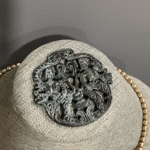 Vintage Nephrite Jade Carved LARGE Pendant